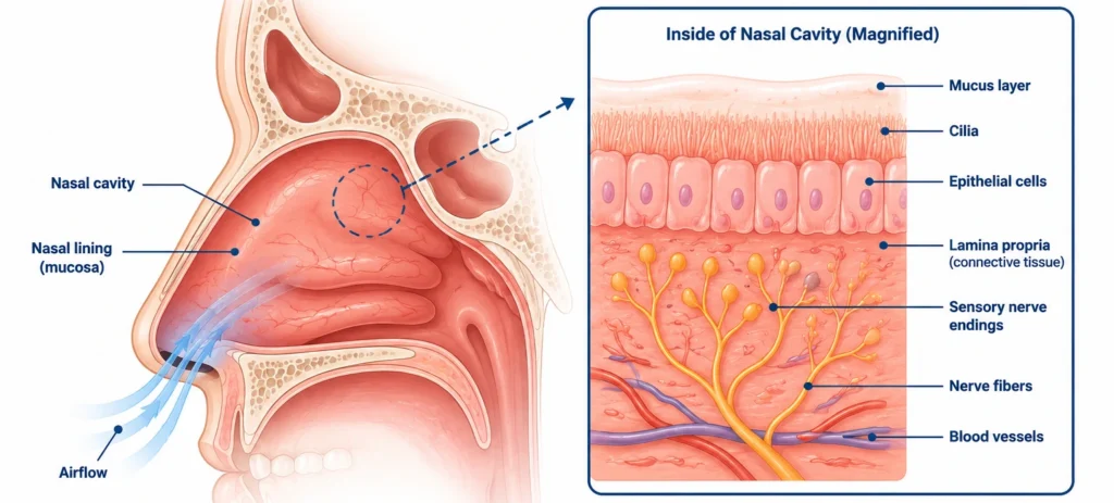 illustration of nasal passage nerve endings that explain nostrils burning