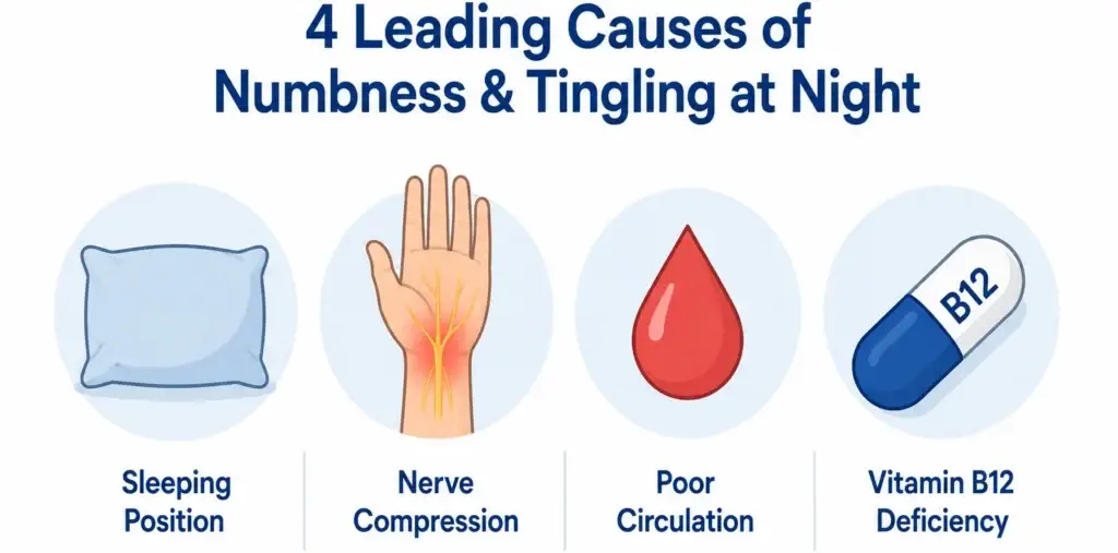 infographic comparing causes of arms going numb while sleeping