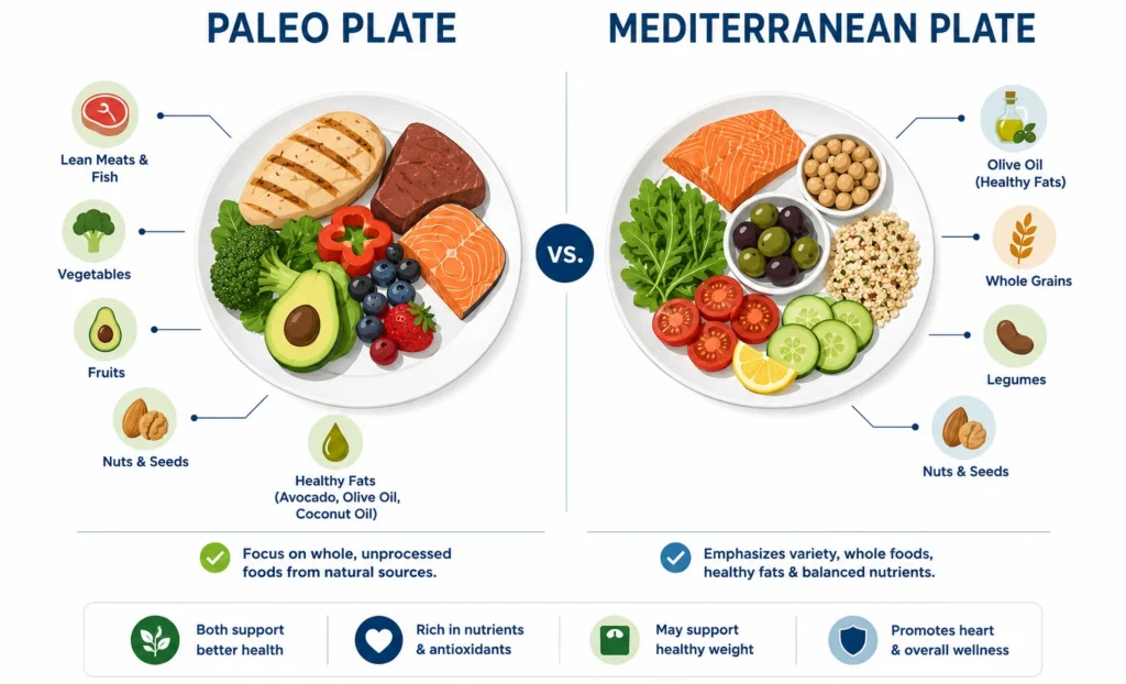 paleo diet compared to mediterranean diet plate