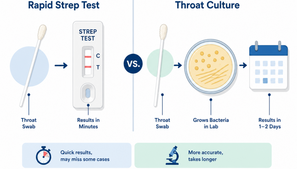 rapid strep test versus throat culture comparison
