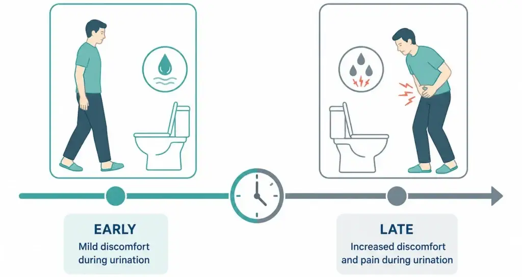 timing of burning when you pee during and after urination